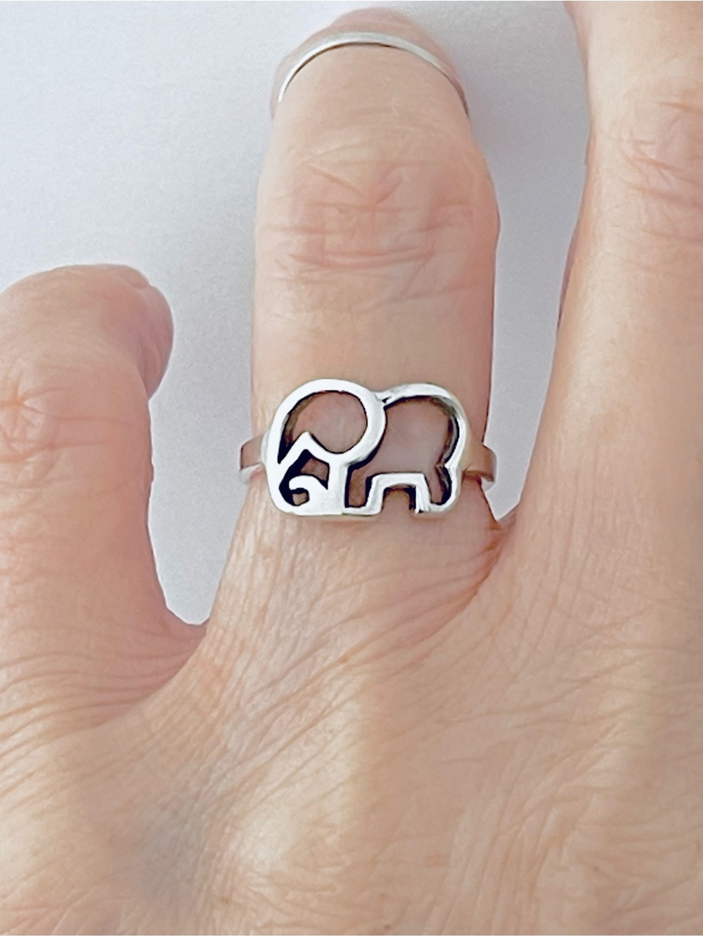 925 Sterling Silver Silhouette Open Elephant Ring, Spirit Animal Silver Rings
